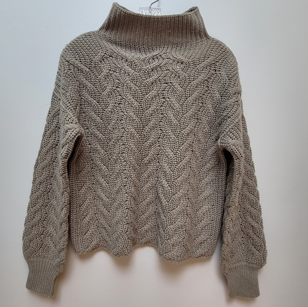 POOF APPAREL | Sage Green Cableknit Cropped Sweater, Sz. S